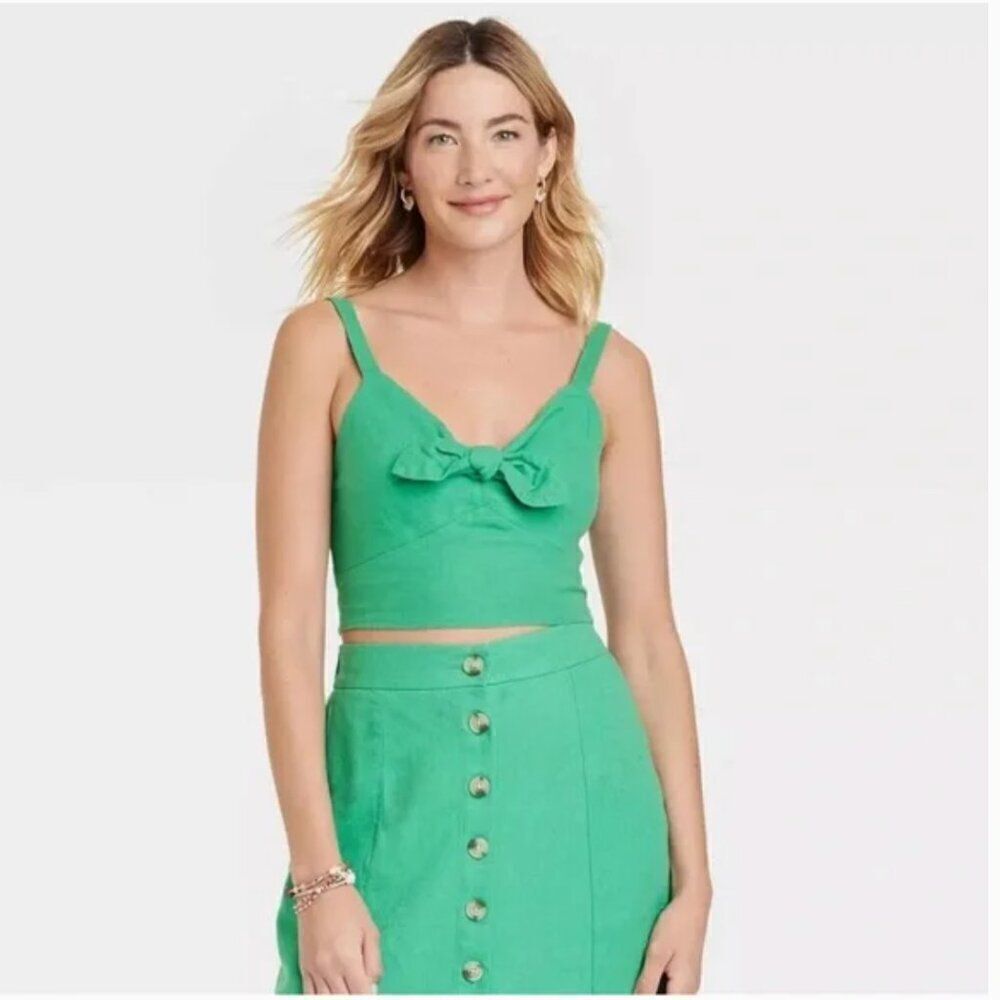 Universal Thread Tie-Front Cropped Tank Top Green Medium NWT